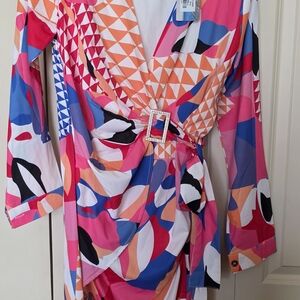 Colorful Geometric Wrap Dress